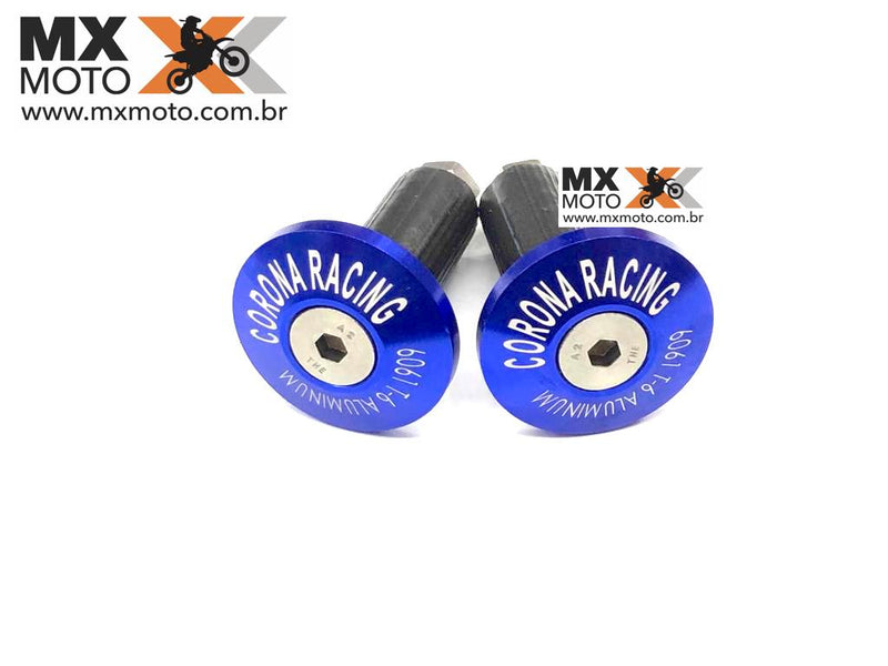 Bar Ends - Tampa Guidão - Protetor de Punho - Acabamento Guidão Corona Racing em Aluminio Anodizado Azul