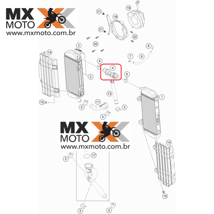 Junção em Y do Radiador Original KTM SXF, SX, SXC 15 a 18 / EXC, XC, EXCF, XCW 17 a 19  / Husqvarna - 16 a 18 - 79035071044