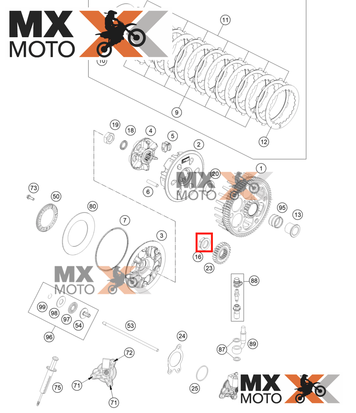 Porca da Campana da Embreagem / Porca do Eixo Virabrequim M18x1.5 Original KTM 2T / 4T - 2011 a 2025 - Husqvarna 2T / 4T 14 a 25 - GASGAS 2T / 4T  2021 a 2025 - 77230029000 / 0910001801000S / 0910001801001S