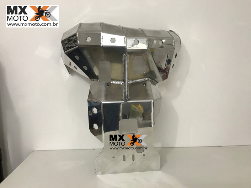 Protetor de Motor e Cano em Aluminio KTM 250/300 2T 2020 a 2023 / Husqvarna TEi / TPi 20 a 23 - GASGAS 2T EC/EX 250/300 2021 a 23 - Prata, Preto ou Laranja - Start Racing