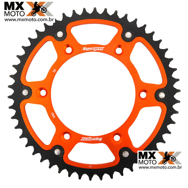 Coroa Tri-metal Stealth Supersproxs para KTM 125 a 690 de 1989 a 2025 Laranja - Tamanhos 50, 51 ou 52.