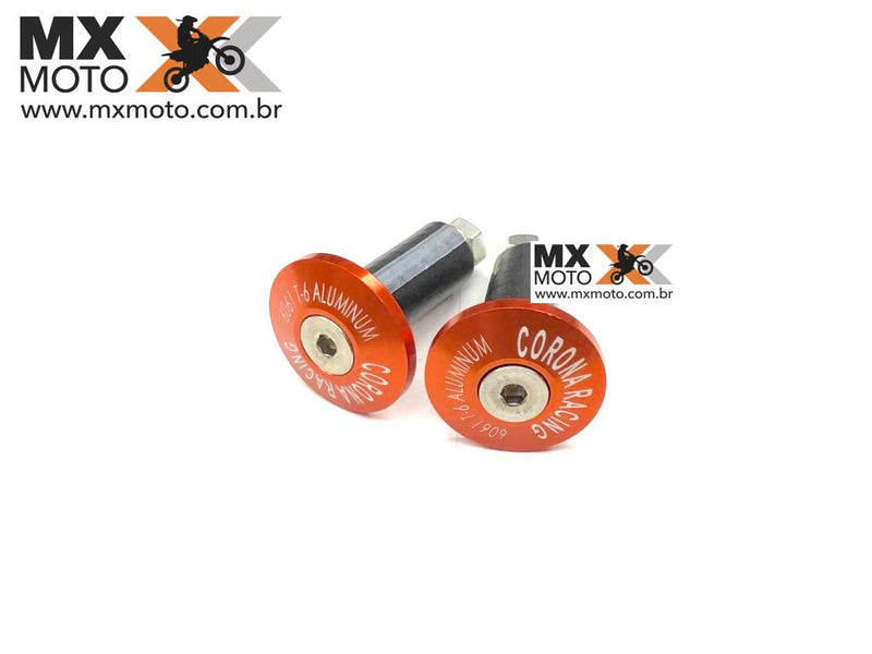 Bar Ends - Tampa Guidão - Protetor de Punho - Acabamento Guidão Corona Racing em Aluminio Anodizado Laranja