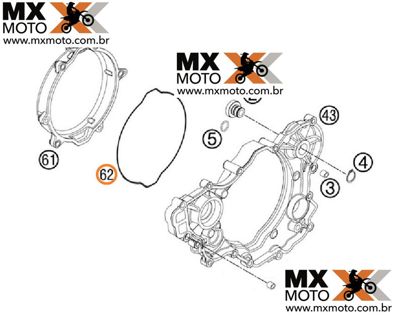 O`ring / Guarnição da Tampa da Embreagem Original KTM 2T EXC / TPi 250/300 2017 a 2023 - Husqvarna 2T 17 a 23 - Gas Gas 21 a 23 - 55430027000