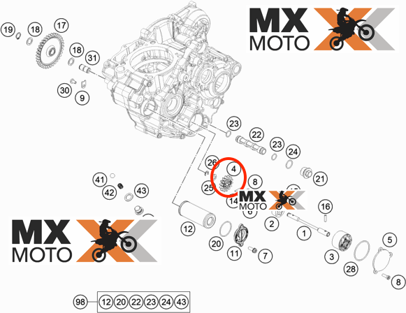Engrenagem Bomba De Óleo 14 Dentes Original KTM 4T 250/350 2008 a 2021 / Husqvarna 4T 250/350 2014 a 2021 / Gas Gas EX250F/350F - MC250F 2021 a 2022 - 77038001100