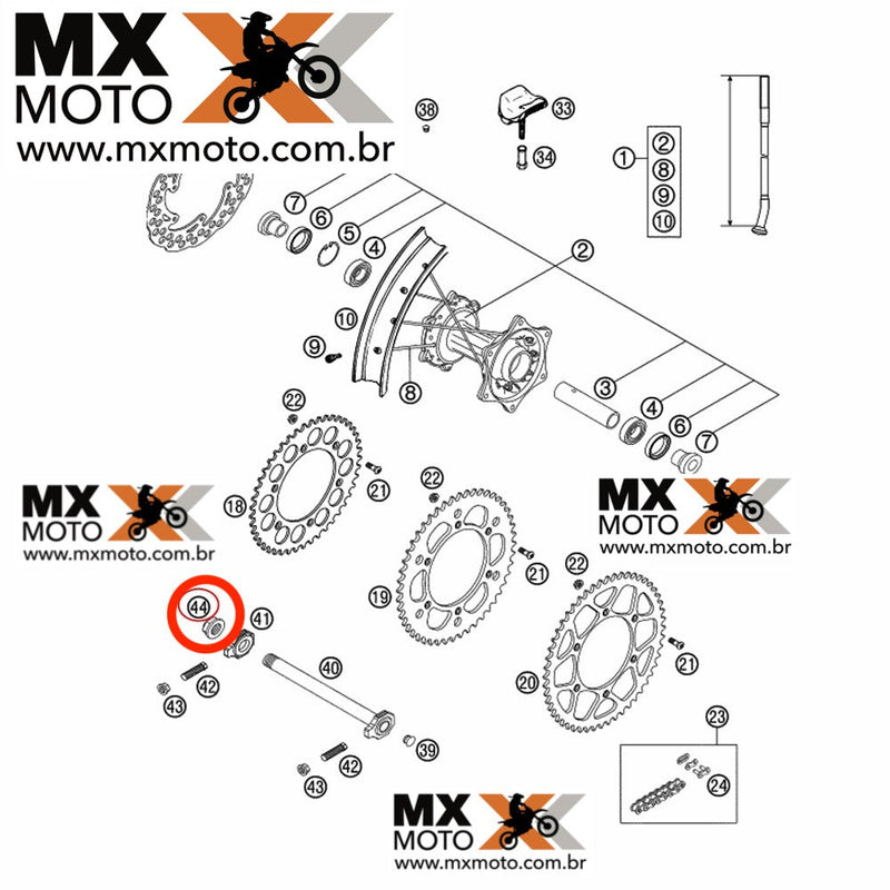 Porca de Roda Traseira Aluminio Original eixo 20mm M20x1,5 para KTM EXC / EXCF / XCFW - 2000 a 2023 - Husqvarna FE / TE 2014 a 2023 - Husaberg FE / TE 2011 a 2014 - GAS GAS EC250/300/250F/350F 2021 a 2023 - MC85 21 a 24 - 50310099000