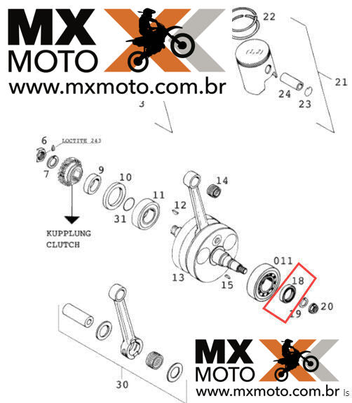 Retentor Virabrequim ( lado esquerdo ) Original KTM 2T 250/300 EXC/XCW/TPi/TBi 97 a 25 - 250 SX 03 a 25 - HUSQVARNA TE/TC/TX/TPi/TBi 250/300 2014 a 2025 - GAS GAS 2T 250/300 21 a 25 - 0760253570 / 0760002535000 (retentor menor) - 25x35x7
